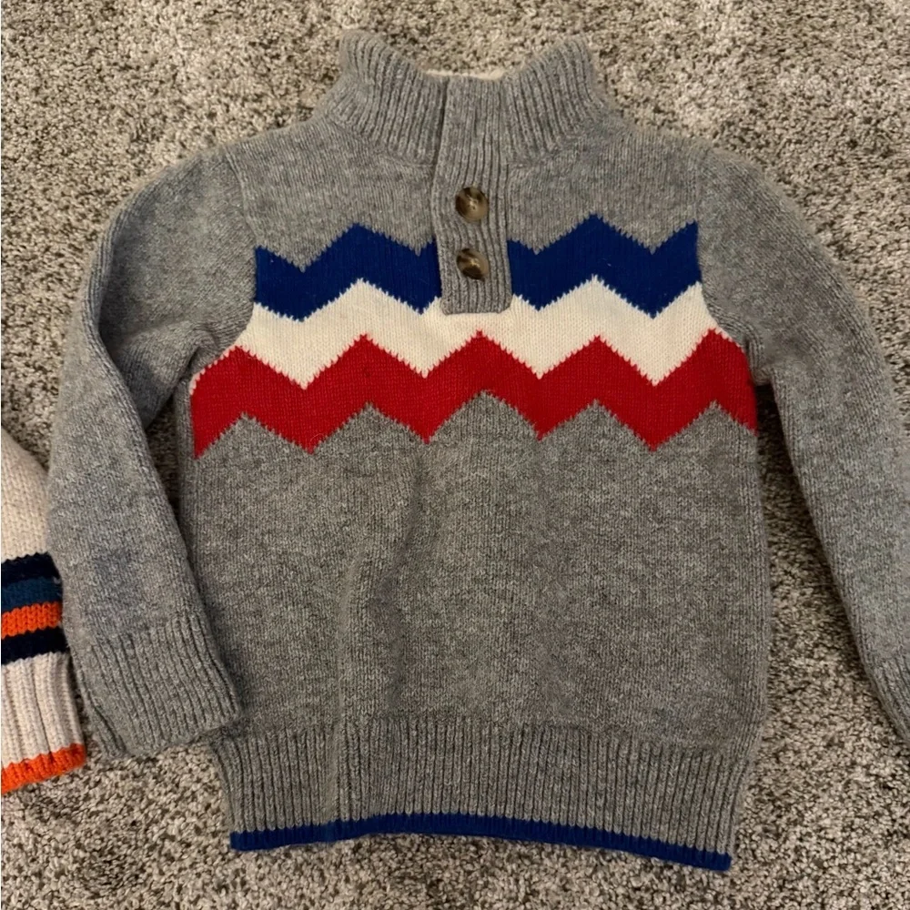 BUNDLE GAP Kids Sweater Set - Gray and‎ Cream with Red and Blue Accents